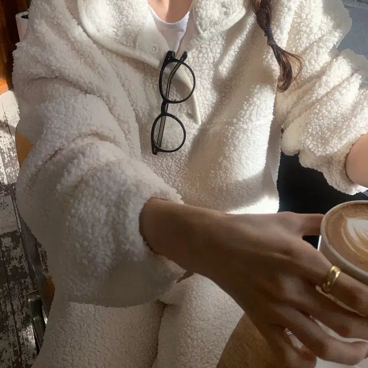 [BUNJANG] Puff Fleece Two-Piece Set / 양털 조거팬츠세트 트레이닝세트 뽀글이 투피스