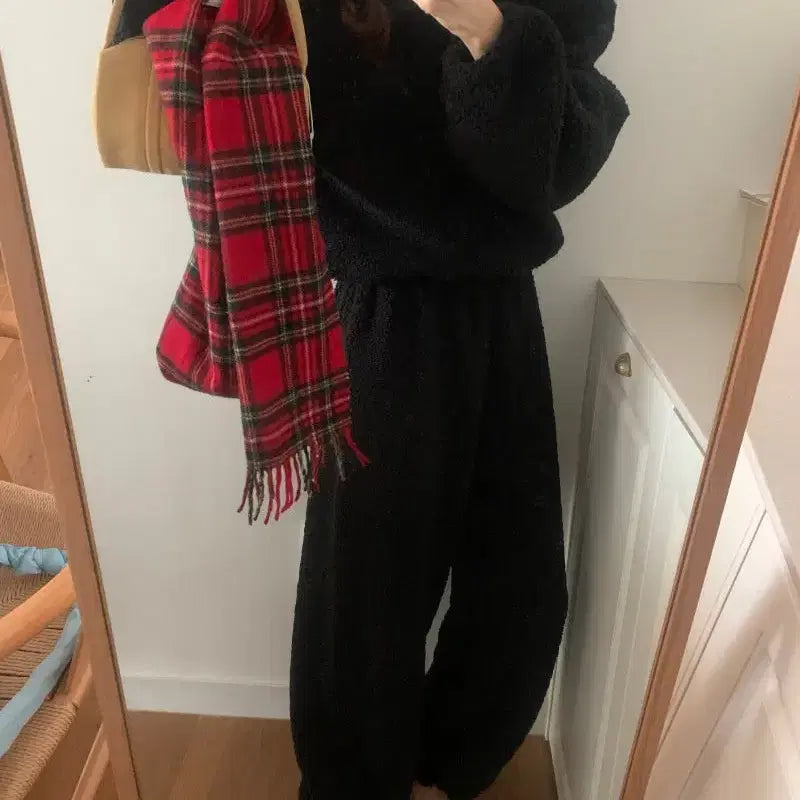 [BUNJANG] Puff Fleece Two-Piece Set / 양털 조거팬츠세트 트레이닝세트 뽀글이 투피스