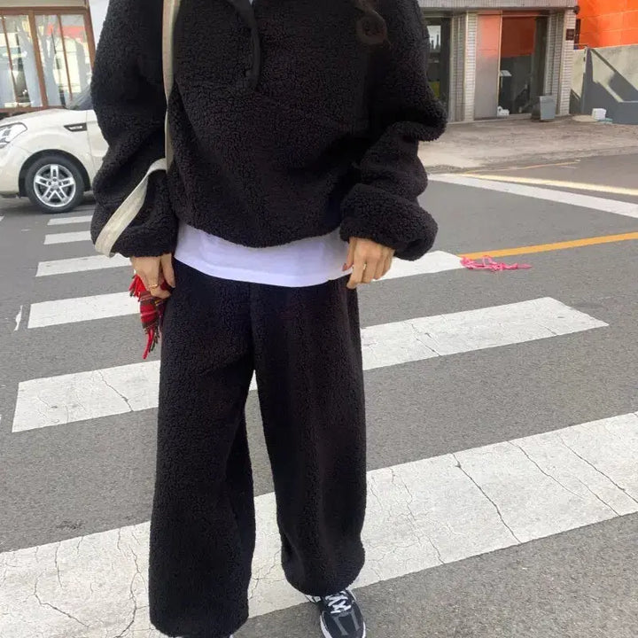 [BUNJANG] Puff Fleece Two-Piece Set / 양털 조거팬츠세트 트레이닝세트 뽀글이 투피스