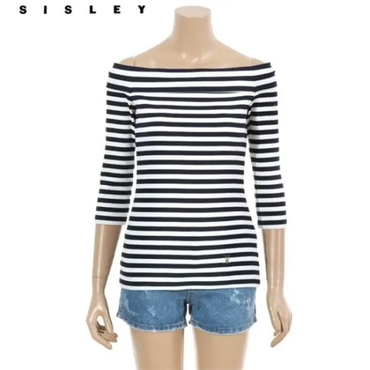 [BUNJANG] Sisley Striped Off-shoulder Knit Top / 시슬리 스트라이프 오프숄더 니트