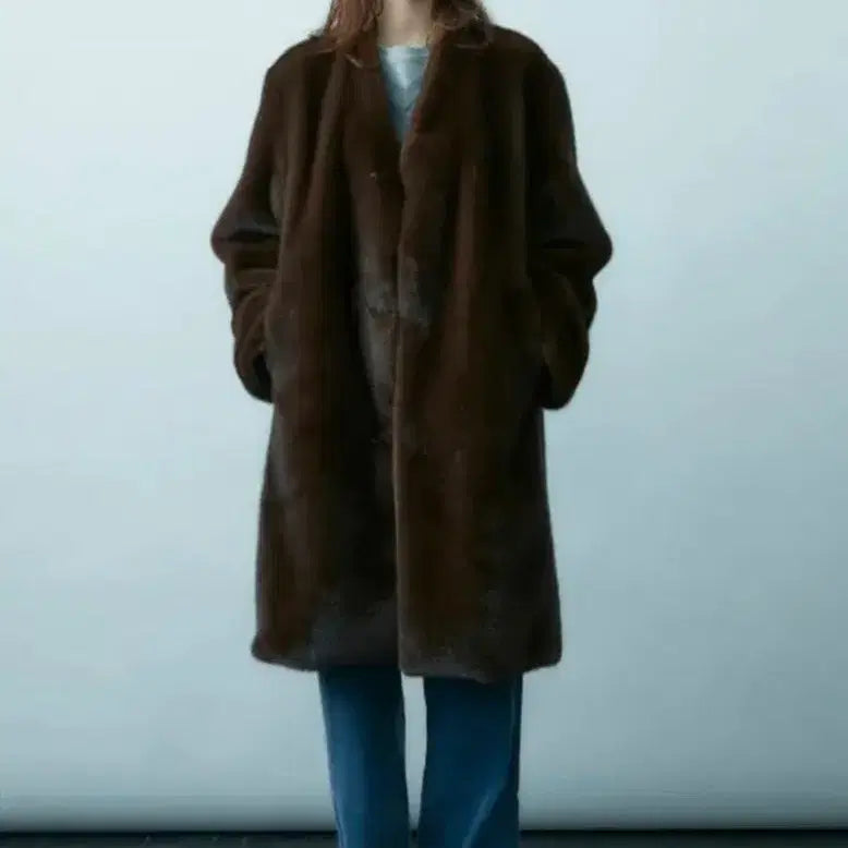 [BUNJANG] WMM Studios Brown Eco-Fur Coat / WMM STUDIOS 브라운 에코퍼 더블유엠엠스튜디오스 페이크 퍼코트