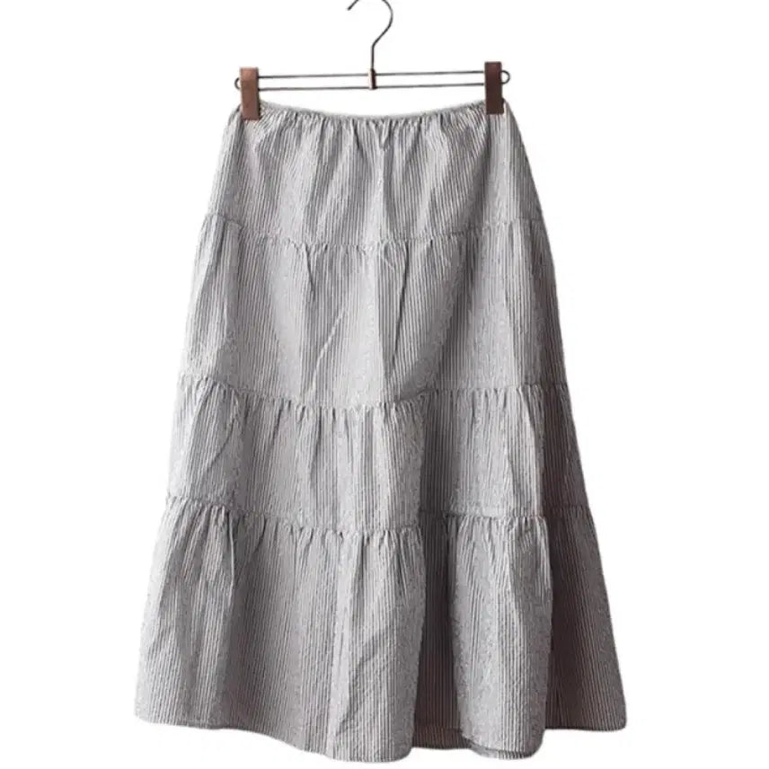 [BUNJANG] Striped Ruffle Long Skirt / 스트라이프 캉캉 롱 스커트