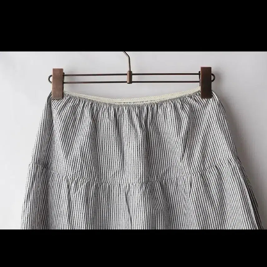 [BUNJANG] Striped Ruffle Long Skirt / 스트라이프 캉캉 롱 스커트