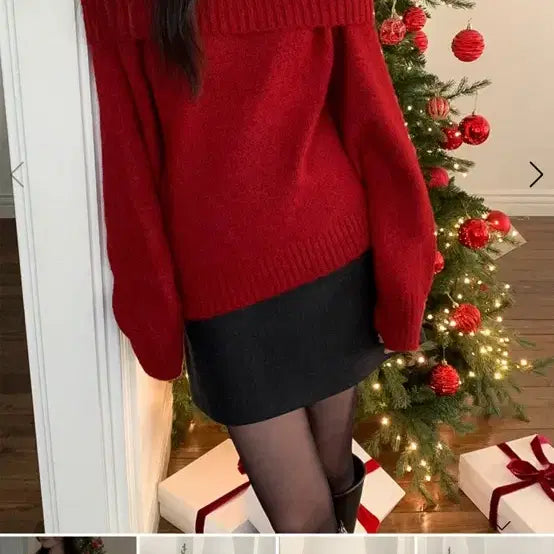 [BUNJANG] Gahyeonsaeura Off-Shoulder Knit Red / 가내스라 오프숄더 니트 레드