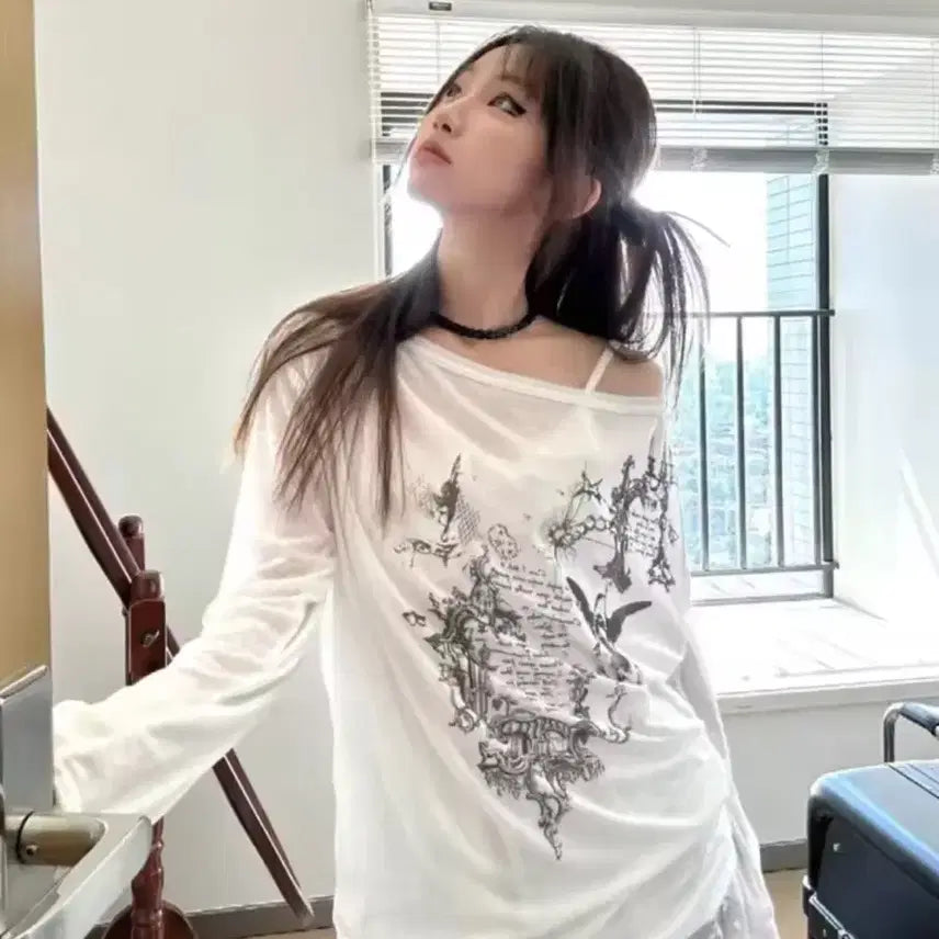 [BUNJANG] Vintage Y2K Off-Shoulder Long Sleeve Top / 착샷o 일본빈티지 y2k오프숄더 롱슬리브 여름긴팔 셔링 루즈핏