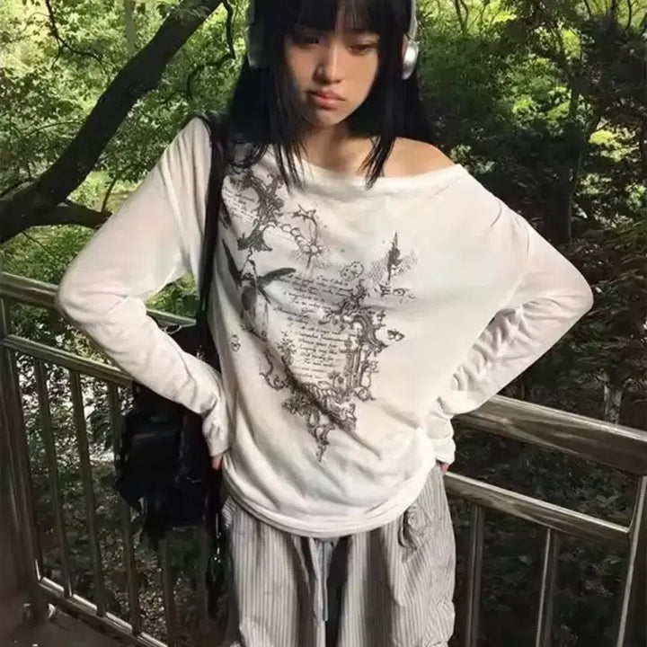 [BUNJANG] Vintage Y2K Off-Shoulder Long Sleeve Top / 착샷o 일본빈티지 y2k오프숄더 롱슬리브 여름긴팔 셔링 루즈핏