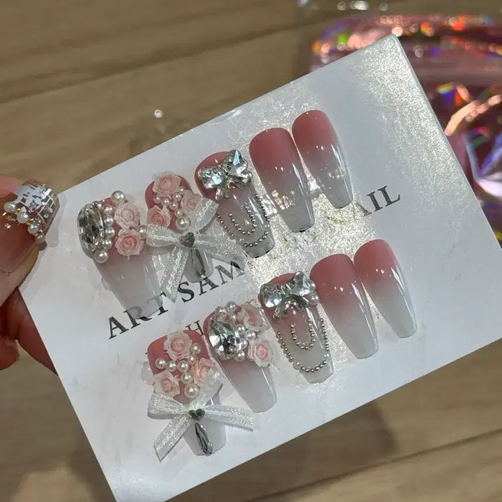 [BUNJANG] Handmade Pink Gradation Nail Tips / 수제 네일팁 핑크 그라데이션 파츠 네일