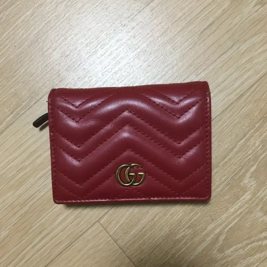 [BUNJANG] Gucci Matelassé Marmont Bifold Wallet / 구찌 마틀라쎄 마몽 반지갑 레드(정품)
