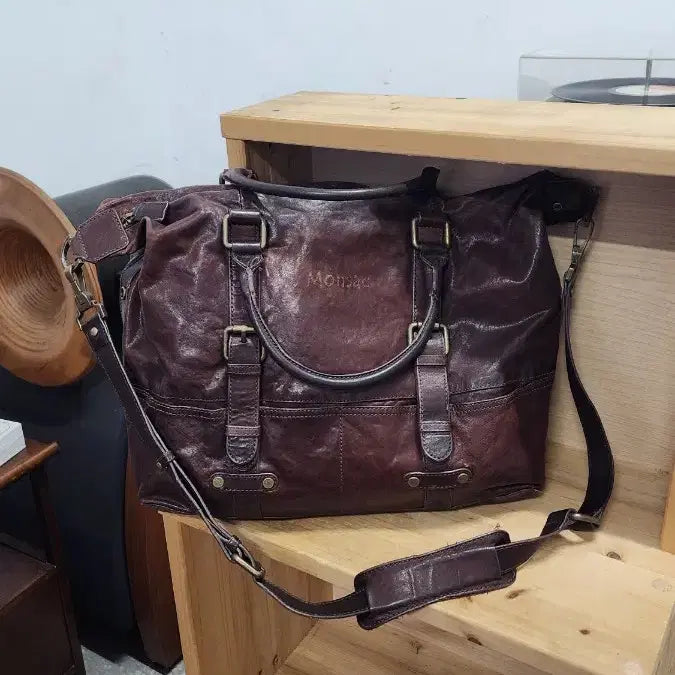 [BUNJANG] Monsac Leather Tote/Shoulder Bag / 몽삭(Monsac) 가죽 토트백 겸 숄더백 브라운