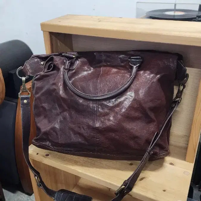 [BUNJANG] Monsac Leather Tote/Shoulder Bag / 몽삭(Monsac) 가죽 토트백 겸 숄더백 브라운