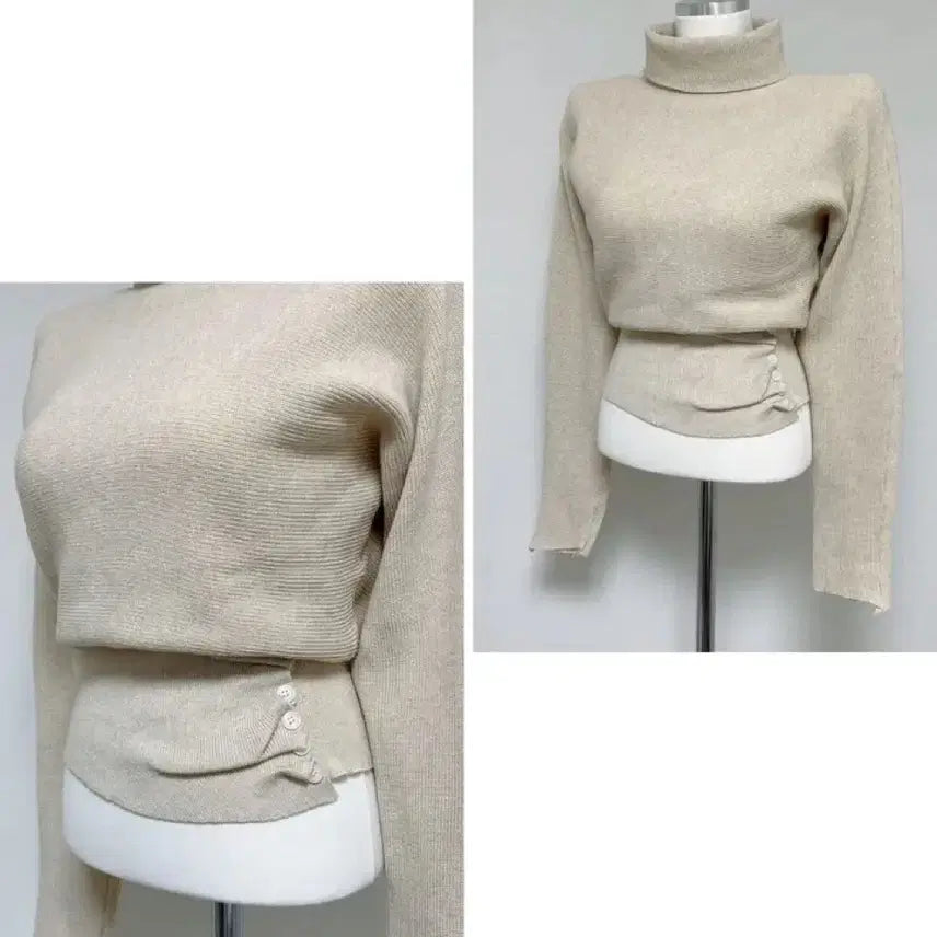 [BUNJANG] None Turtleneck Knit Top / 폴라 셔링 터틀넥 니트 베이지,아이보리