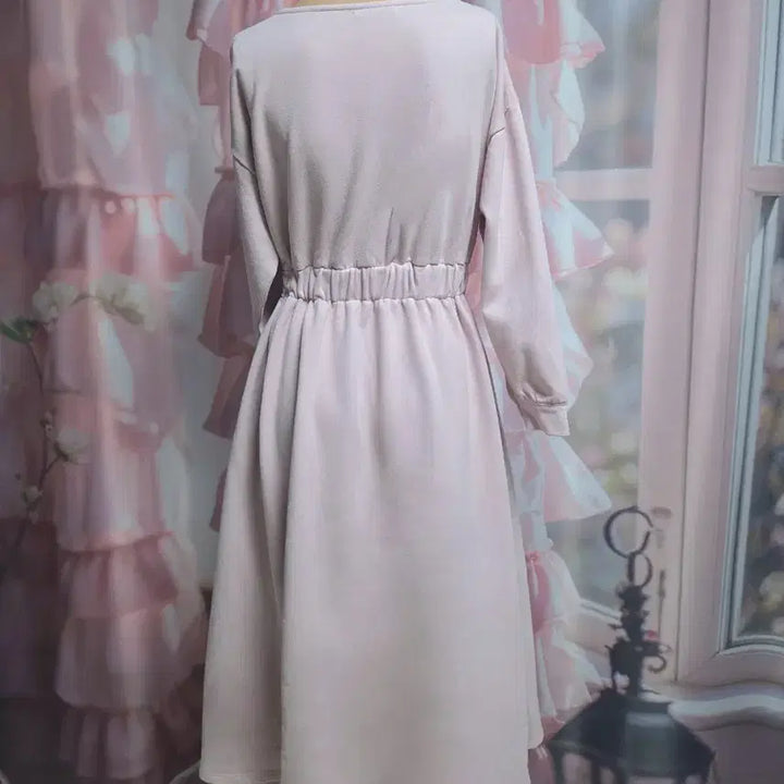 [BUNJANG] Ribbon Printed Fleece Lined Dress / 8부 소매 기모 안감 리본 프린팅 원피스