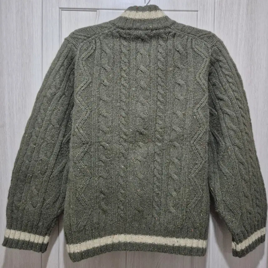 [BUNJANG] Unknown Cable Knit Cardigan (Khaki Green, Size ~55) / 일본 모 100% 케이블 니트 집업 가디건 카키그린 ~55반 새상품