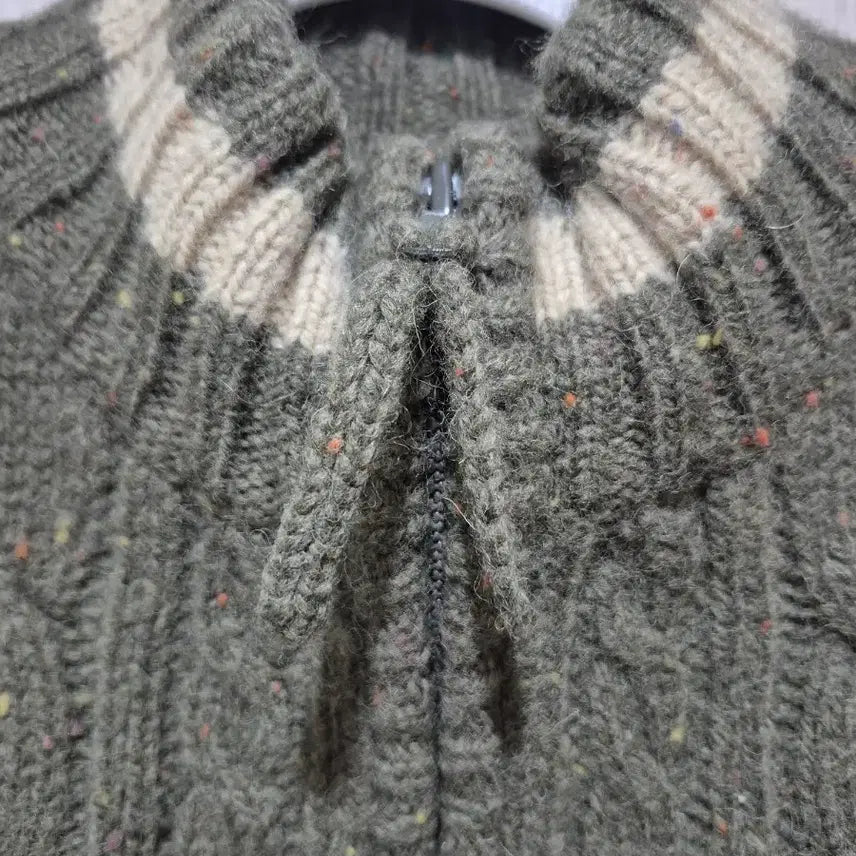 [BUNJANG] Unknown Cable Knit Cardigan (Khaki Green, Size ~55) / 일본 모 100% 케이블 니트 집업 가디건 카키그린 ~55반 새상품