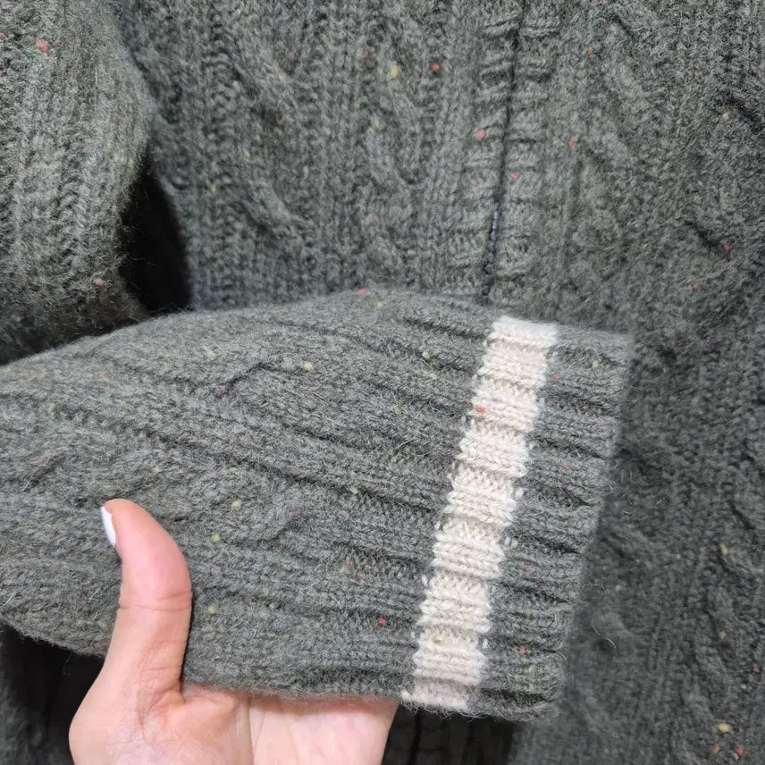 [BUNJANG] Unknown Cable Knit Cardigan (Khaki Green, Size ~55) / 일본 모 100% 케이블 니트 집업 가디건 카키그린 ~55반 새상품