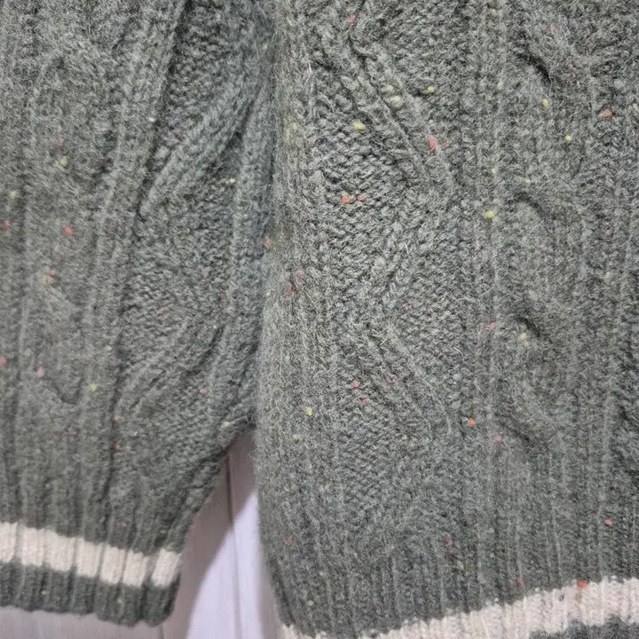 [BUNJANG] Unknown Cable Knit Cardigan (Khaki Green, Size ~55) / 일본 모 100% 케이블 니트 집업 가디건 카키그린 ~55반 새상품