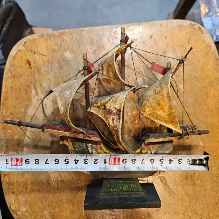 [BUNJANG] Vintage Spanish Sailing Ship Model with Leather Sails / 빈티지 범선 모형 장식 배 함선 스페인 가죽 돛