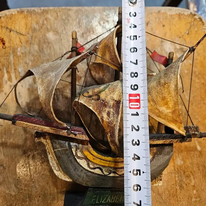 [BUNJANG] Vintage Spanish Sailing Ship Model with Leather Sails / 빈티지 범선 모형 장식 배 함선 스페인 가죽 돛