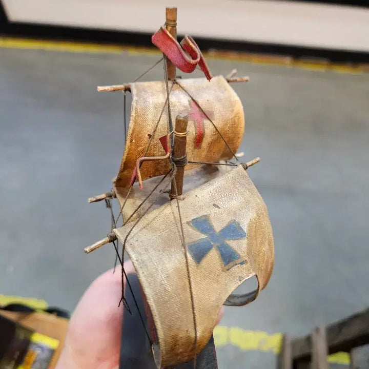 [BUNJANG] Vintage Spanish Sailing Ship Model with Leather Sails / 빈티지 범선 모형 장식 배 함선 스페인 가죽 돛