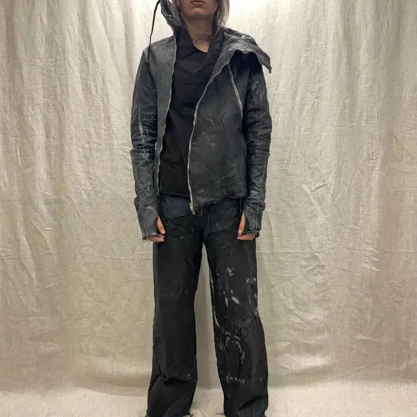 [SOLD OUT] ZAM BARRETT 타입 III 더블 지퍼 문스타 가죽후디 자켓