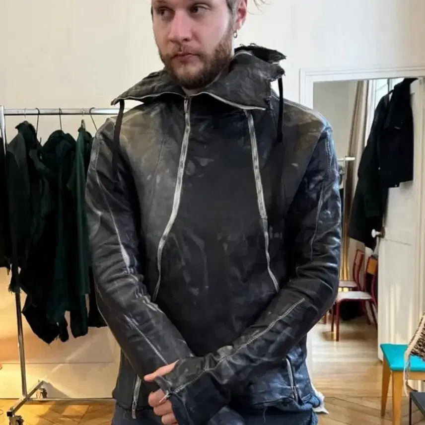 [SOLD OUT] ZAM BARRETT 타입 III 더블 지퍼 문스타 가죽후디 자켓