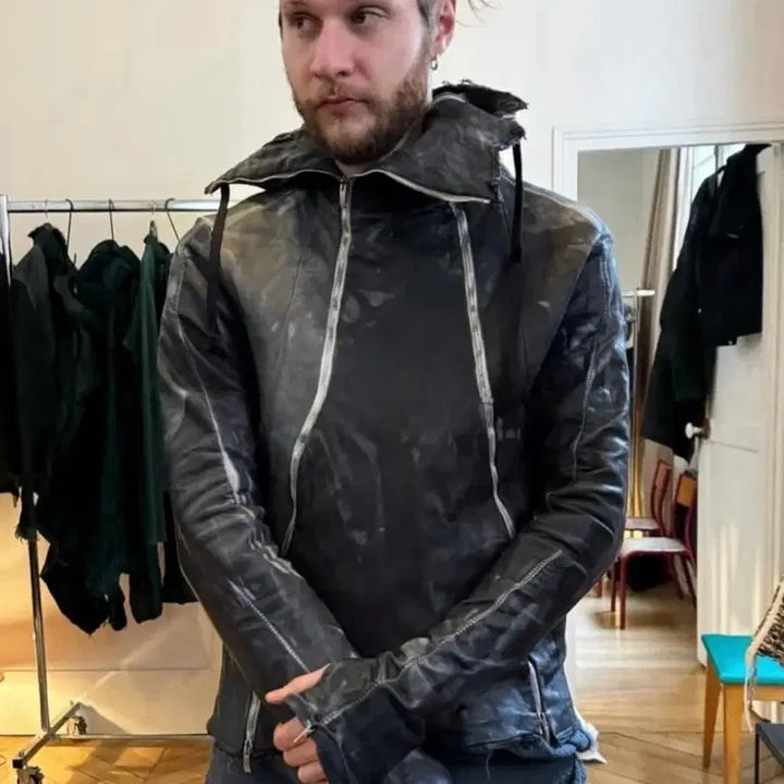 [SOLD OUT] ZAM BARRETT 타입 III 더블 지퍼 문스타 가죽후디 자켓