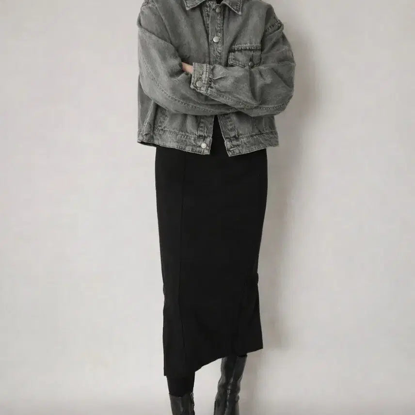 [BUNJANG] Karl Lagerfeld Gray Denim Jacket / 24년 칼 라거펠트 그레이 데님 자켓 / 세미오버핏