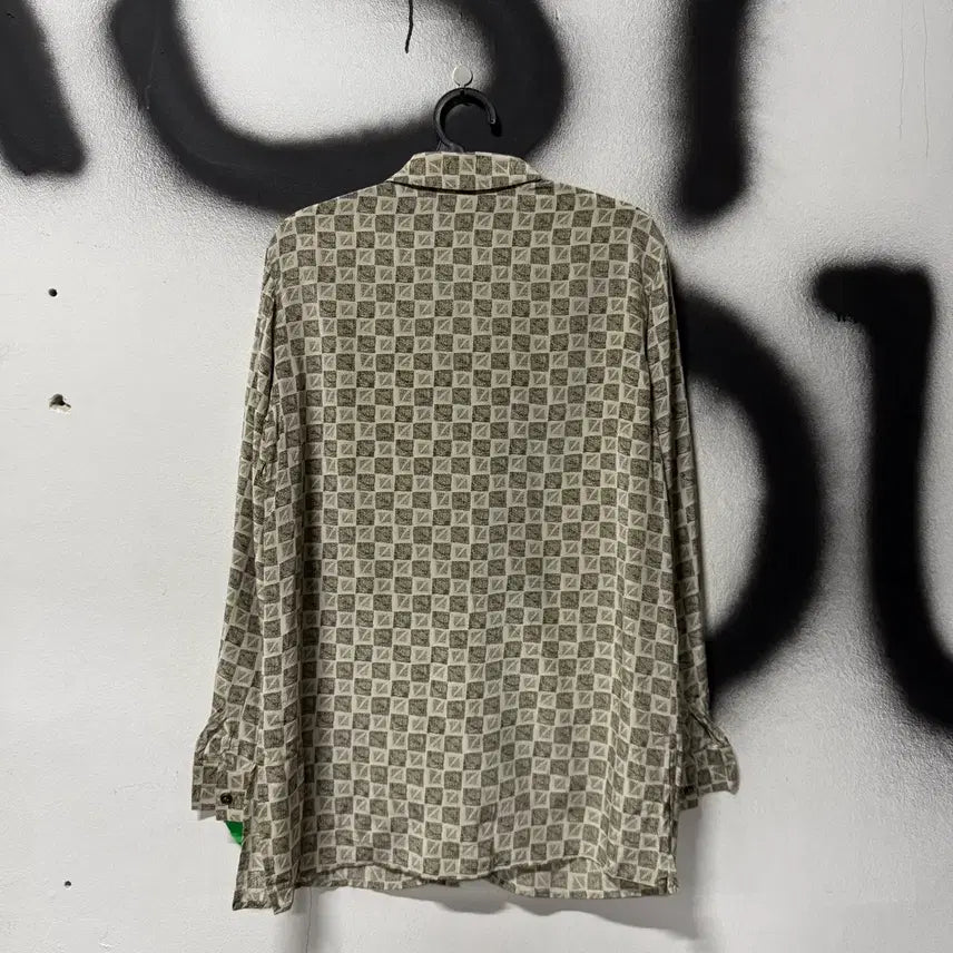[BUNJANG] Vintage Houndstooth Check Silk Shirt / VTG 빈티지 100% 실크 하운드 체크 패턴 긴팔 셔츠