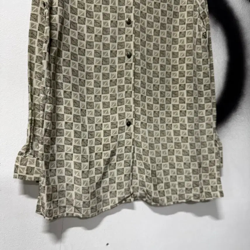 [BUNJANG] Vintage Houndstooth Check Silk Shirt / VTG 빈티지 100% 실크 하운드 체크 패턴 긴팔 셔츠