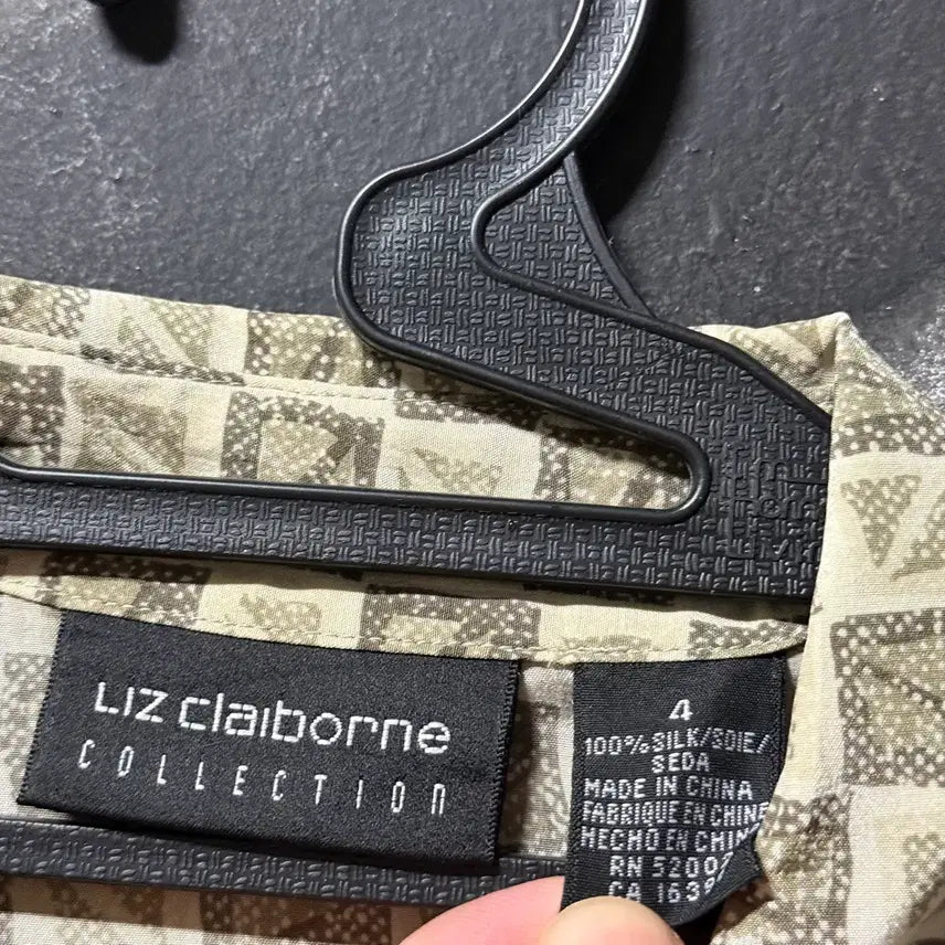 [BUNJANG] Vintage Houndstooth Check Silk Shirt / VTG 빈티지 100% 실크 하운드 체크 패턴 긴팔 셔츠