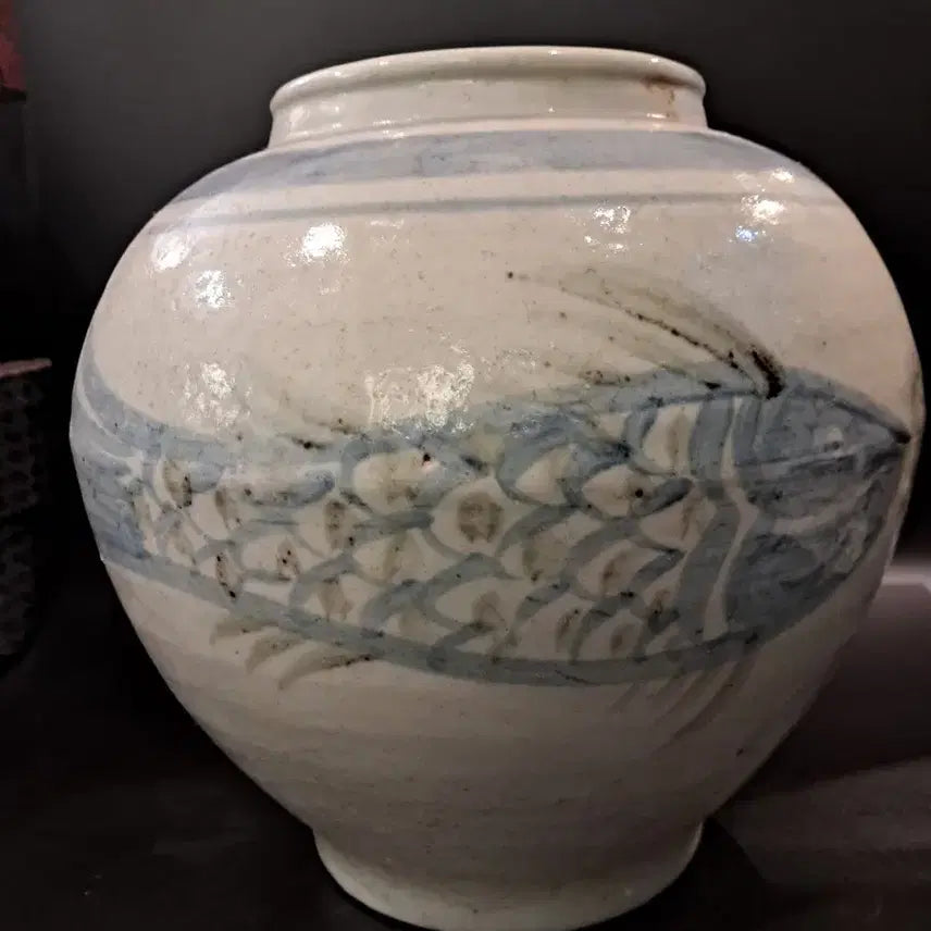 [BUNJANG] Haeju Kiln Iron Oxide Fish Pattern Jar / 해주단지 철화어문 호