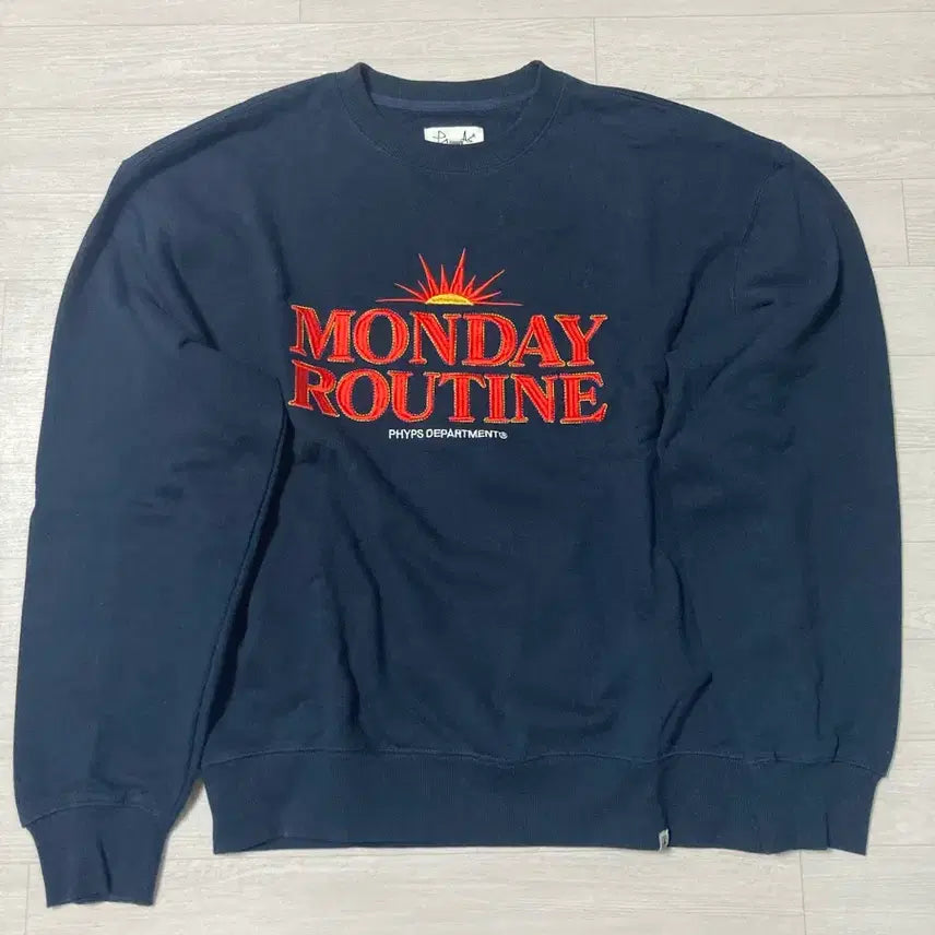 [BUNJANG] Physical Department Navy Embroidered Sweatshirt M / 피지컬디파트먼트 네이비 자수 맨투맨 M
