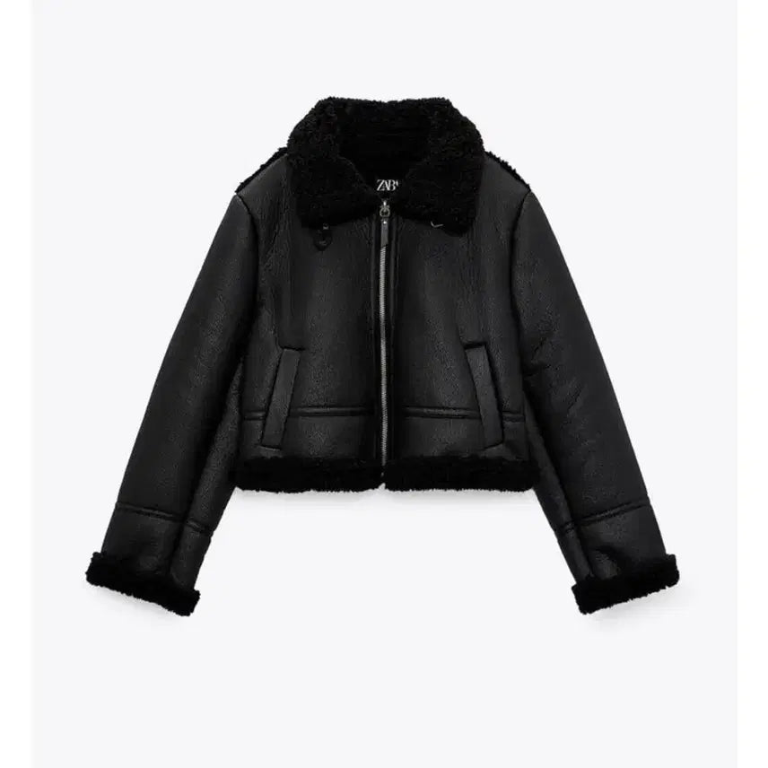 [BUNJANG] ZARA Leather Double-Faced Crop Mouton / 자라 레더 더블 페이스드 크롭 무스탕