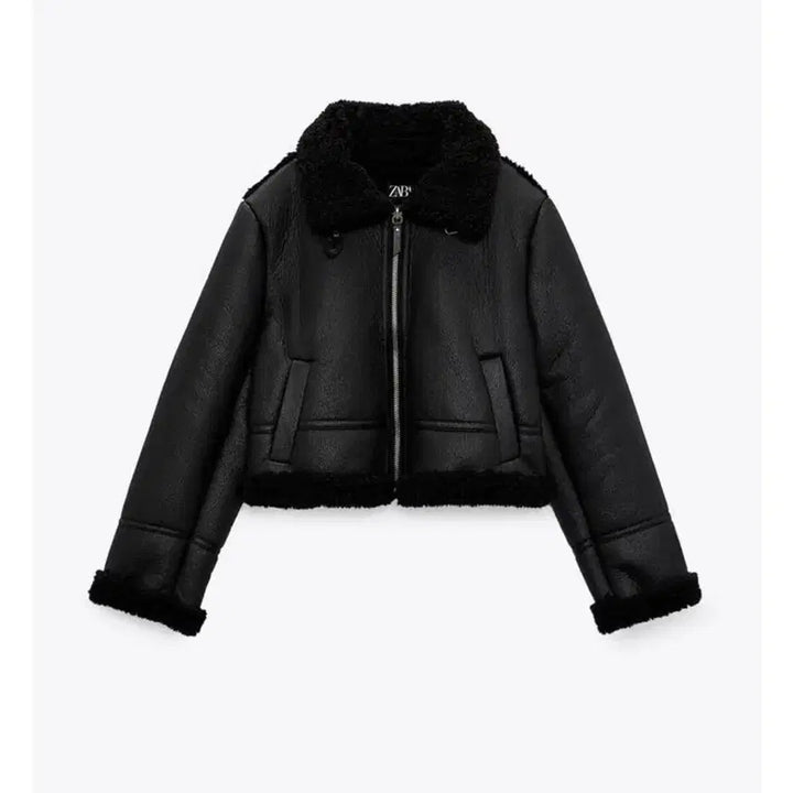 [BUNJANG] ZARA Leather Double-Faced Crop Mouton / 자라 레더 더블 페이스드 크롭 무스탕