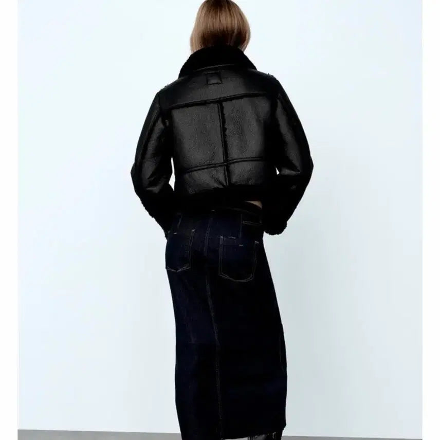 [BUNJANG] ZARA Leather Double-Faced Crop Mouton / 자라 레더 더블 페이스드 크롭 무스탕