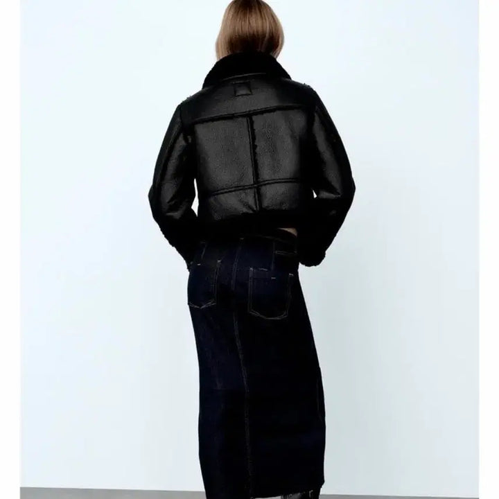 [BUNJANG] ZARA Leather Double-Faced Crop Mouton / 자라 레더 더블 페이스드 크롭 무스탕