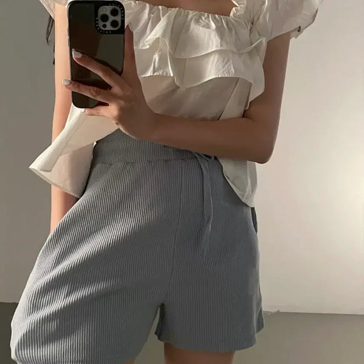 [BUNJANG] High-Waist Ribbed Shorts / 하이웨스트 골지 반바지