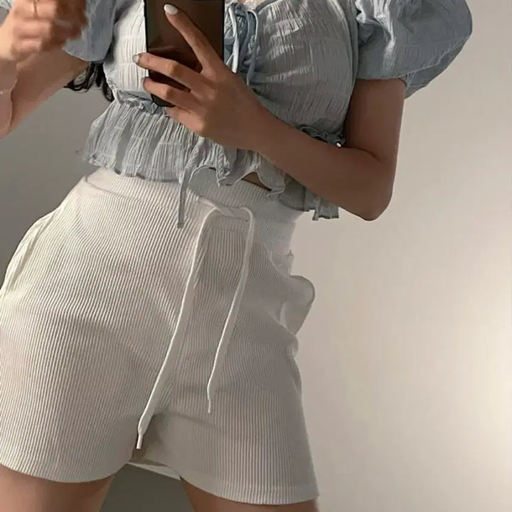 [BUNJANG] High-Waist Ribbed Shorts / 하이웨스트 골지 반바지