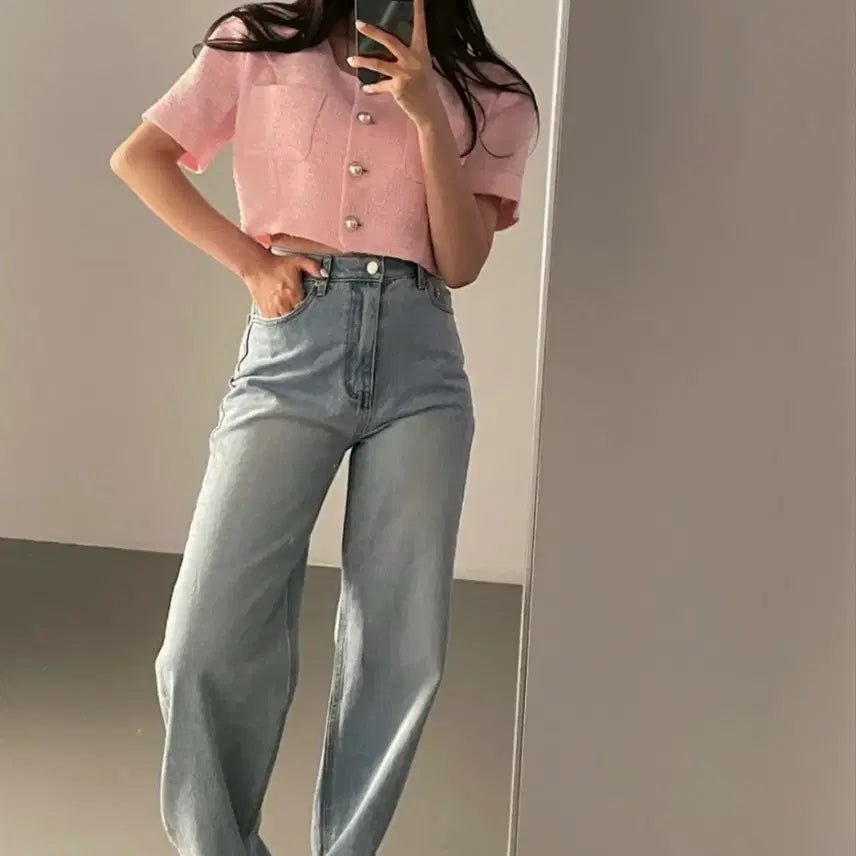 [SOLD OUT] 핑크 트위드 반팔 크롭 자켓