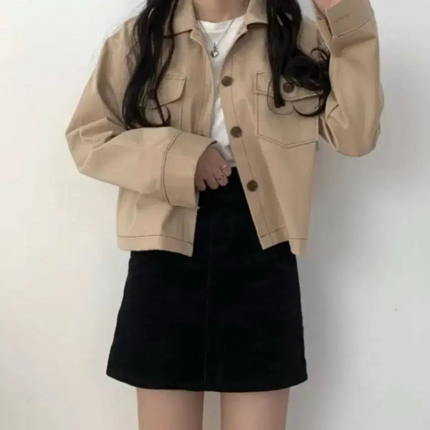 [BUNJANG] Stitch Cream Loose Cotton Jacket / 스티치 크림 루즈 면자켓