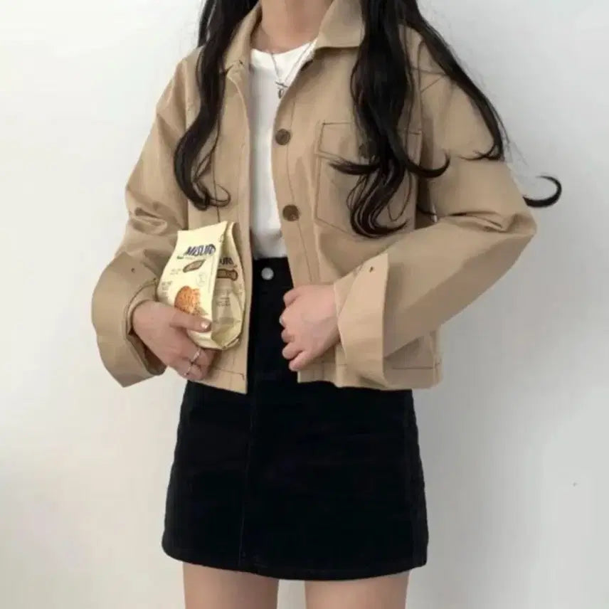 [BUNJANG] Stitch Cream Loose Cotton Jacket / 스티치 크림 루즈 면자켓