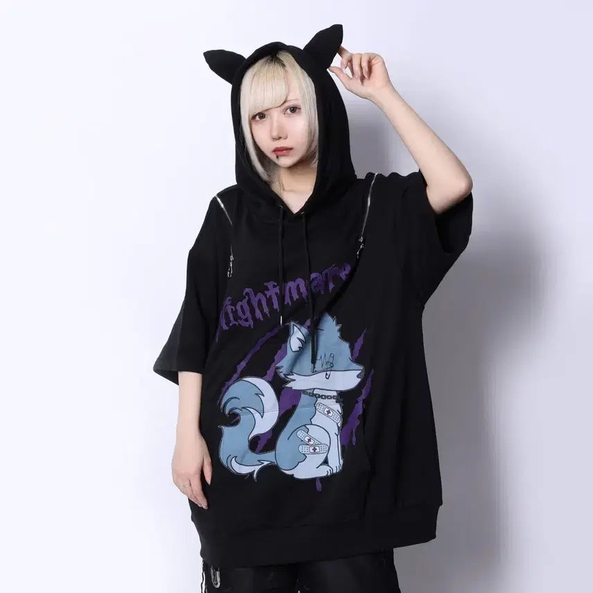 [BUNJANG] Amilige Nightmare Shoulder Zip Animal Ear Short Sleeve T-shirt / 아밀리쥬 amilige nightmare 어깨지퍼 동물귀 반팔티