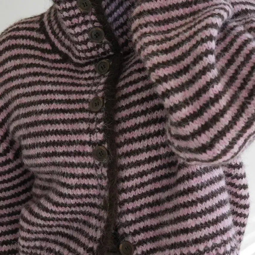 [BUNJANG] Binary One Striped Knit Cardigan (Pink) / 1회시착,무배/바이너리원_스트라이프 니트 가디건 (핑크)