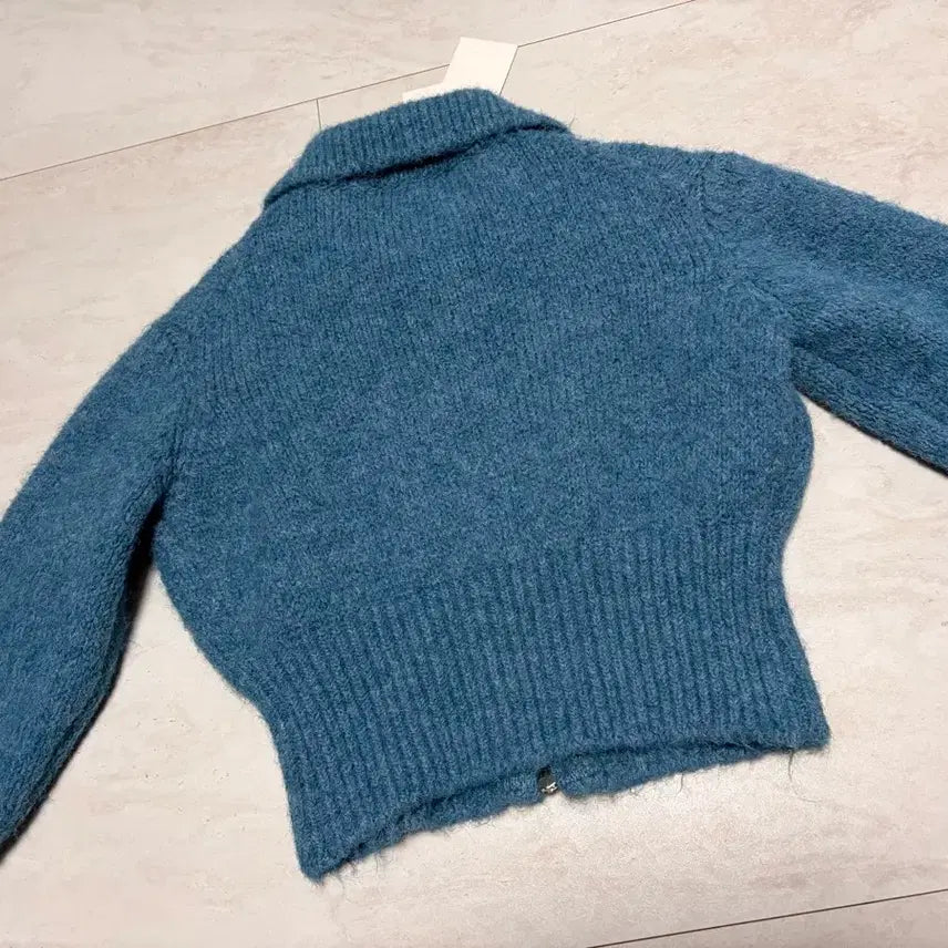 [BUNJANG] Le Crop Knit Zip-up Blue / 르 크롭니트 집업 블루