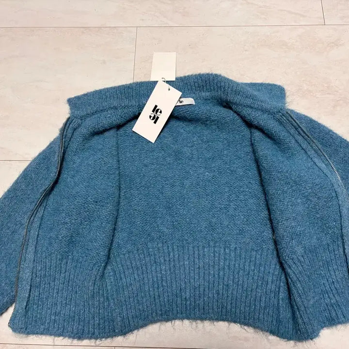 [BUNJANG] Le Crop Knit Zip-up Blue / 르 크롭니트 집업 블루