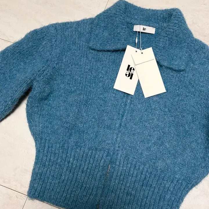 [BUNJANG] Le Crop Knit Zip-up Blue / 르 크롭니트 집업 블루