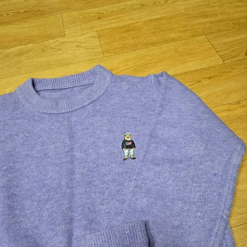 [BUNJANG] Generic Purple Bear Knit Top / 여성  퍼플 곰돌이 니트티
