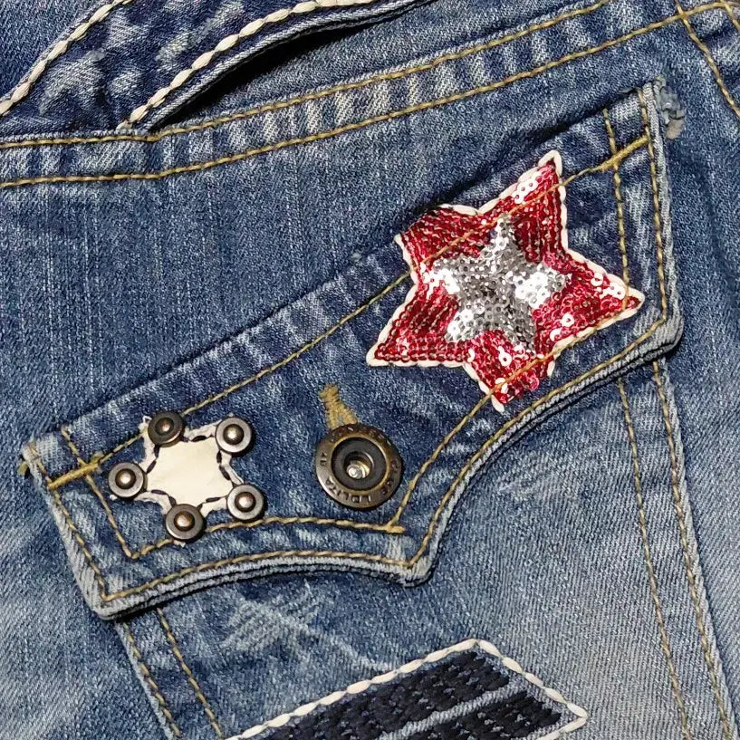 [BUNJANG] Lolita Jeans Sequin Star Applique Denim / [XS] 로리타 진(Lolita Jeans) 시퀸 스타 와펜 데님