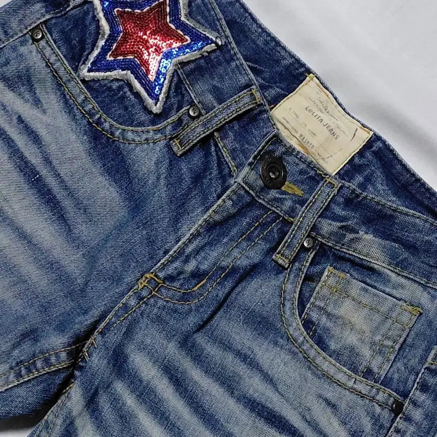 [BUNJANG] Lolita Jeans Sequin Star Applique Denim / [XS] 로리타 진(Lolita Jeans) 시퀸 스타 와펜 데님