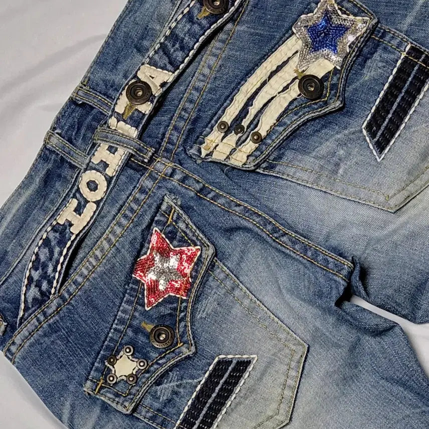 [BUNJANG] Lolita Jeans Sequin Star Applique Denim / [XS] 로리타 진(Lolita Jeans) 시퀸 스타 와펜 데님